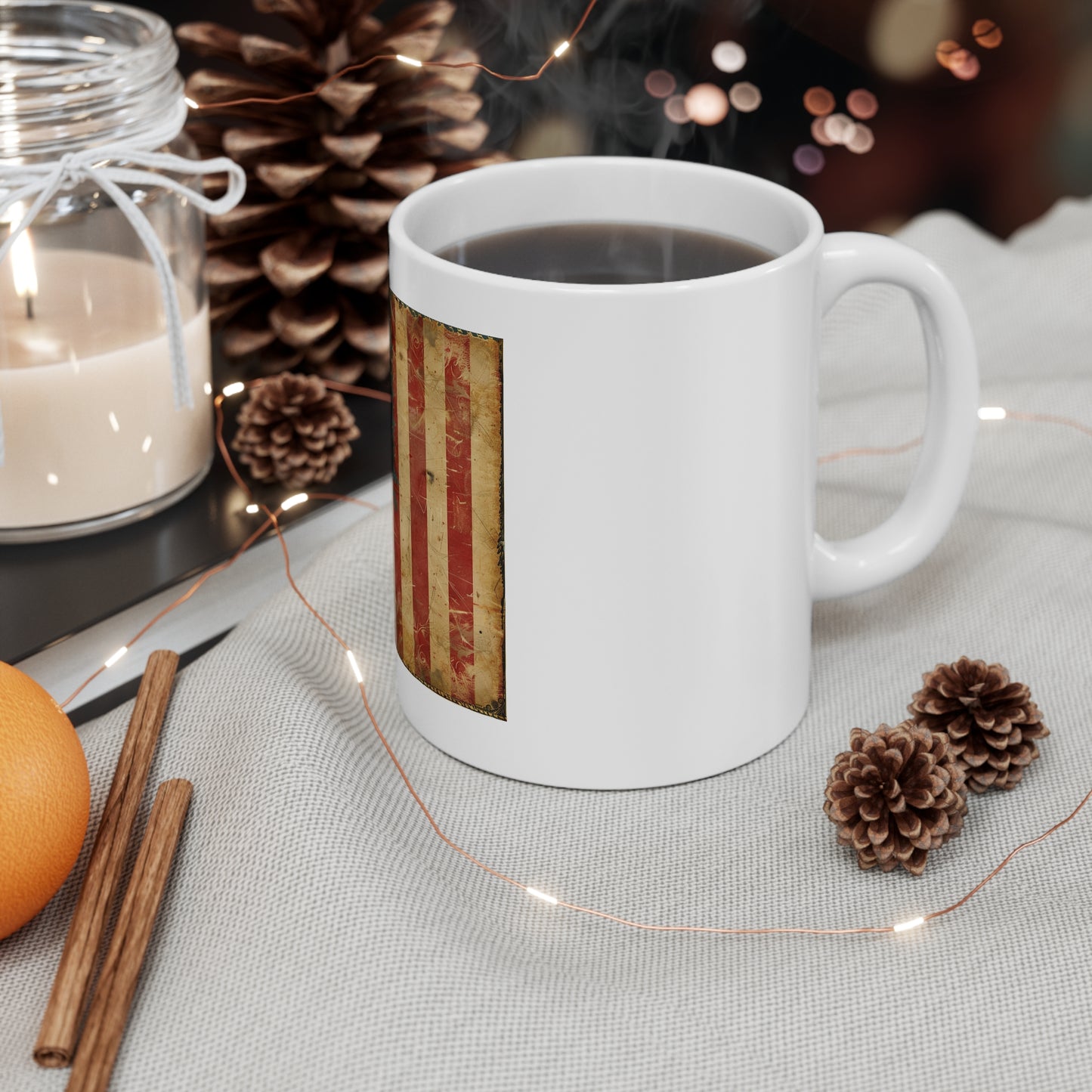 Vintage American Flag Coffee Mug – Antique Distressed USA Flag Mug – Rustic Patriotic Heritage Cup – Classic Americana Vintage Gift Vintage American Flag Mug — 11oz Patriotic Coffee Cup