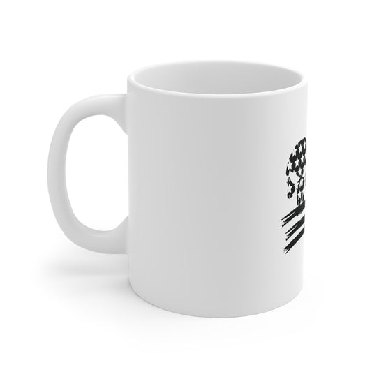 Blacked Out American Flag Skull Mug – Subtle Patriotic Skull Coffee Mug – Dark Tactical USA Cup – Distressed Flag Skull Mug Mug 11oz