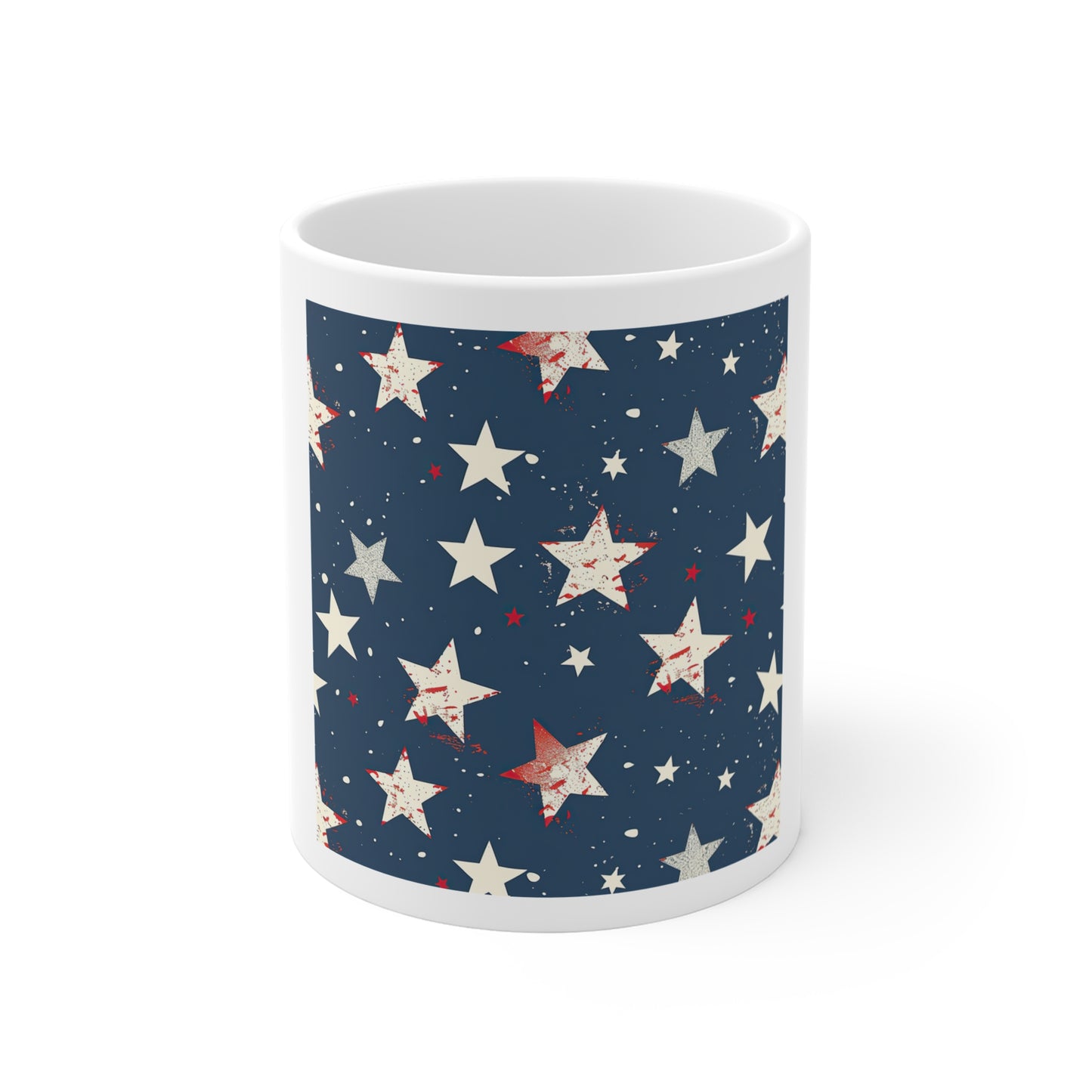 Distressed Star Americana Coffee Mug – Vintage Patriotic Star Mug – Rustic USA Star Pattern Cup – Retro Red White Blue Mug Patriotic Star Pattern Mug — 11oz Americana Coffee Cup (Independence Day...