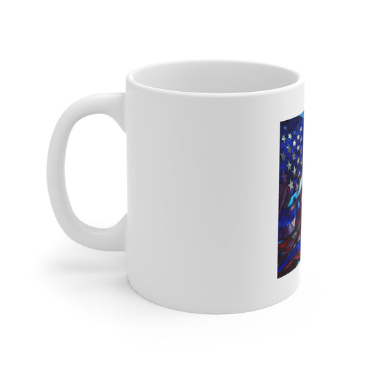 Stained Glass American Flag Coffee Mug – Flowing Artistic Patriotic Mug – Colorful USA Flag Cup – Abstract Americana Gift – Premium Art Mug