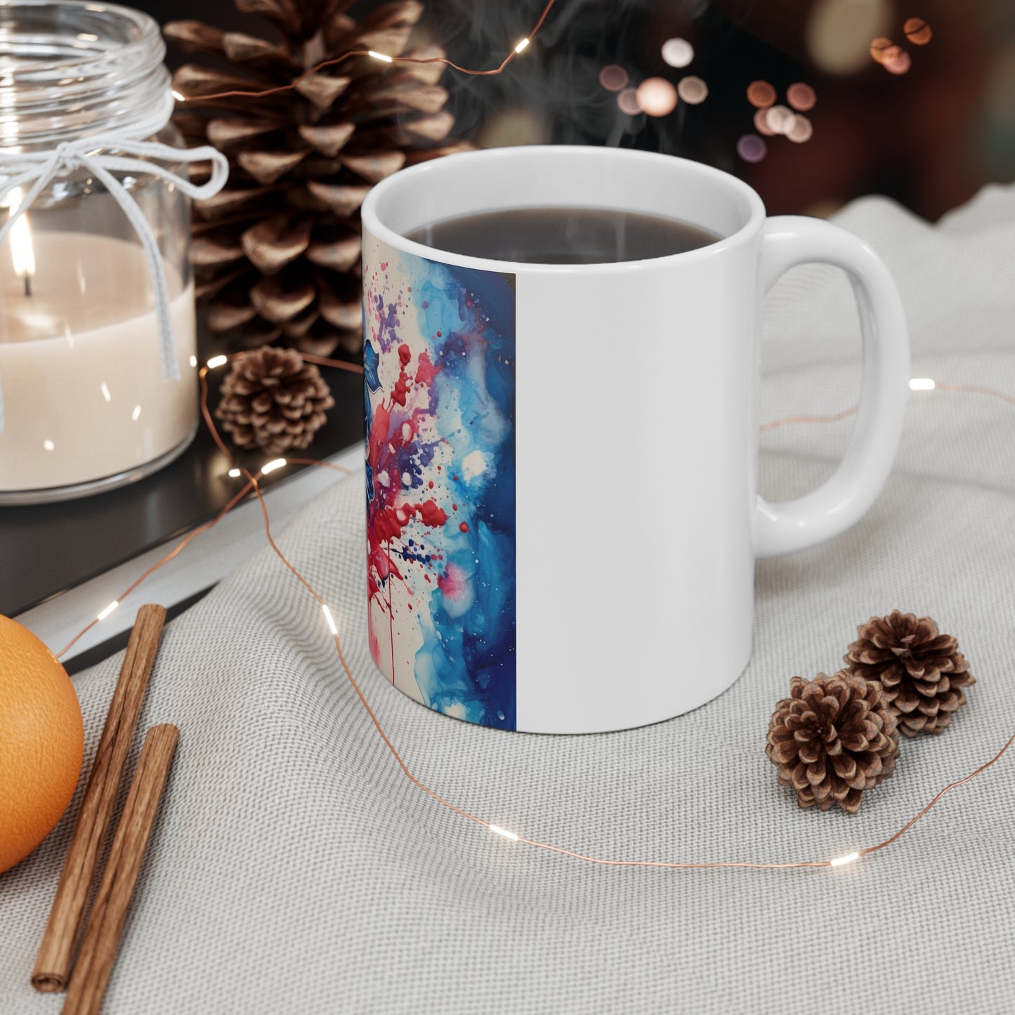 Patriotic Abstract Floral Coffee Mug – Red Blue Splash Flower Mug – Modern Artistic Americana Cup – Bold Watercolor Bloom Mug Blue & Pink Floral Splash Mug — 11oz Artistic Watercolor Coffee Cup...