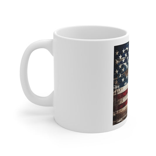Heavily Distressed American Flag Coffee Mug – Worn USA Flag Barnwood Mug – Grunge Patriotic Wood Plank Cup – Vintage Americana Rugged Mug Rustic American Flag Mug - 11oz Patriotic Coffee Cup