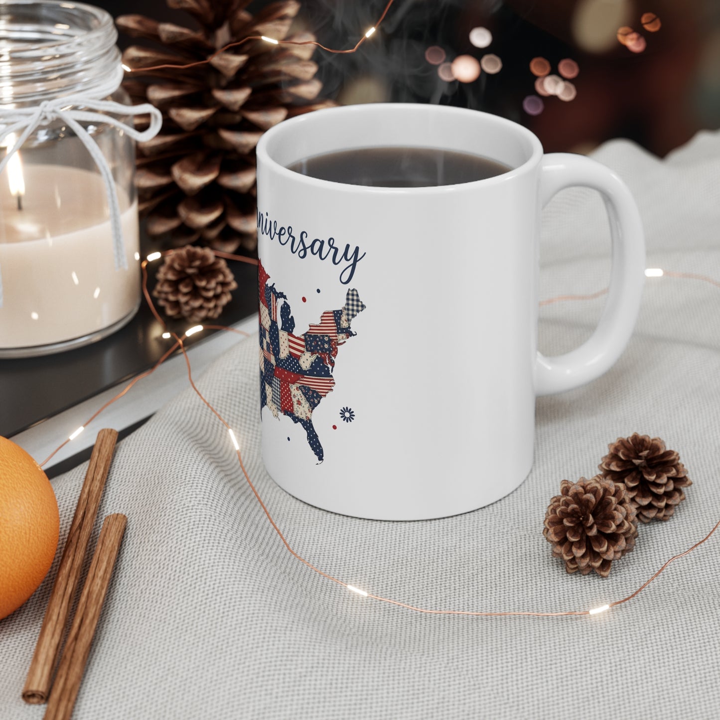 250th Anniversary USA Patchwork Map Mug – Patriotic 11oz Coffee Cup