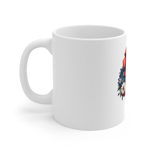 Patriotic Floral USA Mug — 11oz American Flag Map with Red Bow & Daisies