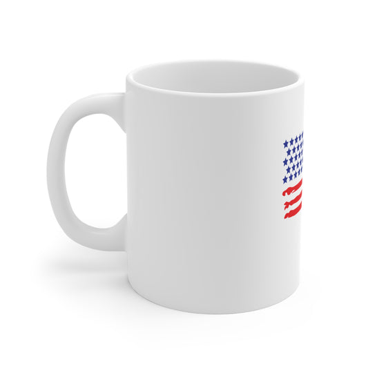 Distressed American Flag Coffee Mug – Brush Stroke USA Flag Mug – Rugged Patriotic Cup – Red White Blue Gift Mug 11oz
