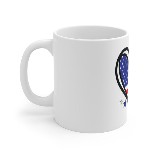 Patriotic Heart Coffee Mug – American Flag Heart Mug – Red White Blue Love USA Cup – Cute Americana Gift Mug 11oz