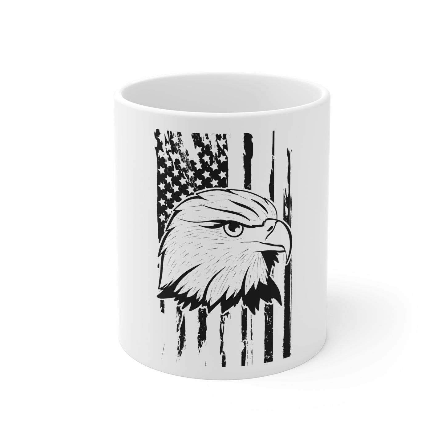 Patriotic Eagle Head Coffee Mug – Grunge American Flag Eagle Mug – USA Freedom Bird Cup – Vintage Americana Gift Mug 11oz