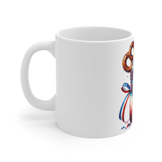 Patriotic Mason Jar Milkshake Coffee Mug – 4th of July Pretzel Dessert Mug – Red White Blue Ribbon Cup – Americana Sweet Treat Mug – Festive Gift Mug Patriotic Milkshake Mason Jar Mug — 11oz Fourth of...
