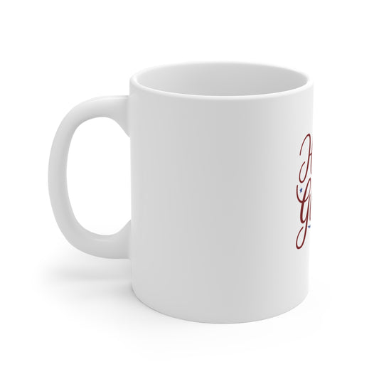 Honor and Glory Mug — Patriotic 11oz Coffee Cup (Red & Blue Ribbon Design)