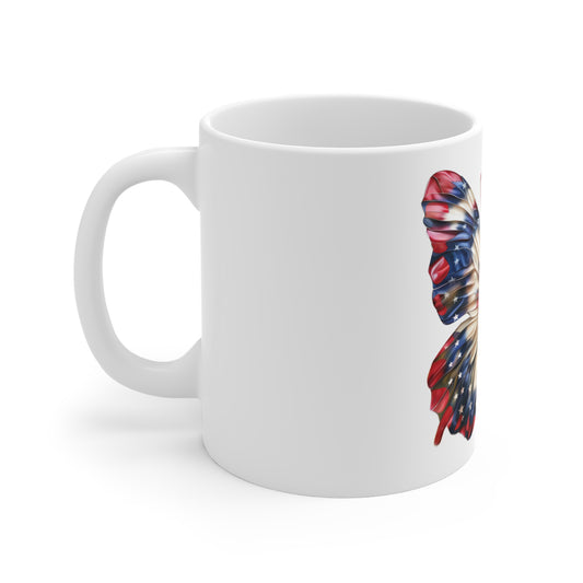 Premium Patriotic Butterfly Mug – Stars & Stripes Silk Effect Coffee Mug – Red White Blue Elegant Art Cup – USA Gift Mug Mug 11oz