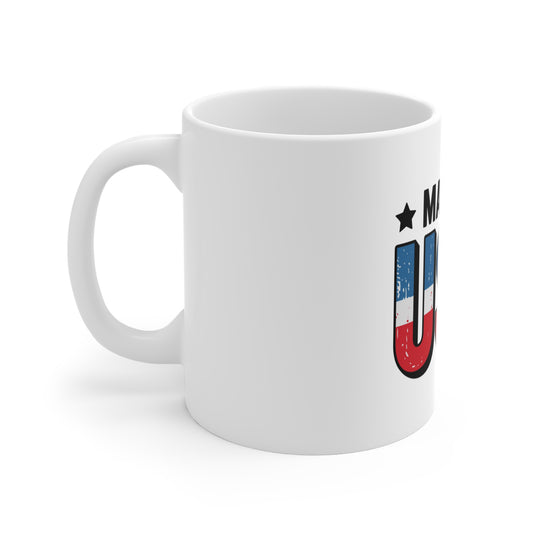 Made in USA Distressed Coffee Mug – Bold Patriotic USA Mug – Vintage Red White Blue Typography Cup – American Pride Gift Mug Made in USA Coffee Mug — Patriotic 11oz Ceramic Mug