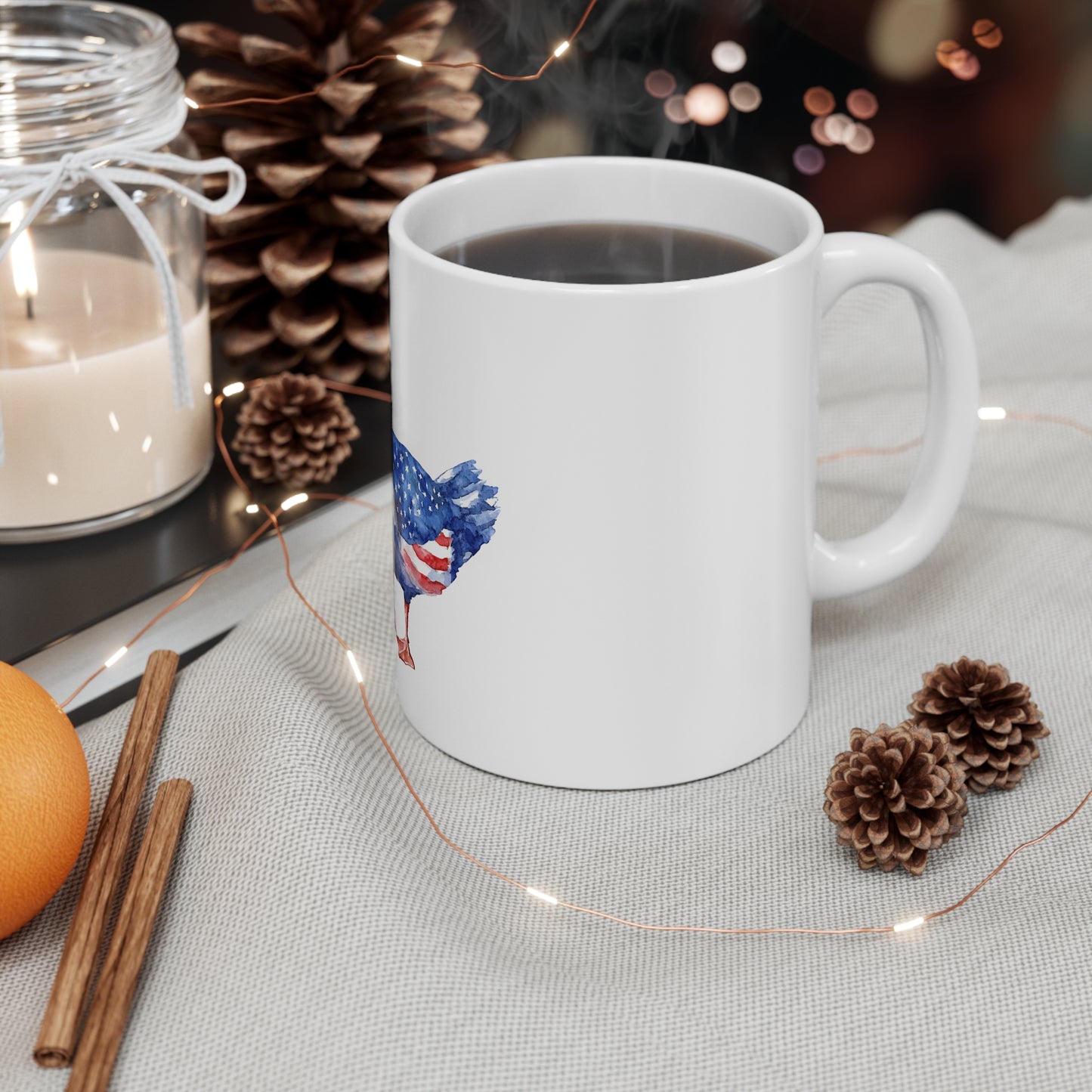 Patriotic Watercolor Goose Mug — American Flag Duck Art 11oz