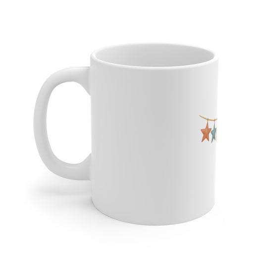 Patriotic Star Garland Coffee Mug – Americana Banner Mug – Rustic 4th of July Decor Mug – Red White Blue Star Bunting Mug 11oz