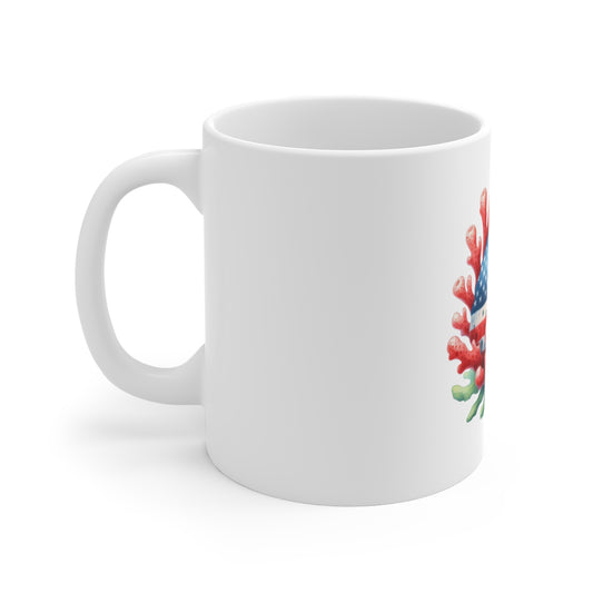 American Flag Coral Reef Mug — Patriotic Ocean Coffee Cup (11oz)