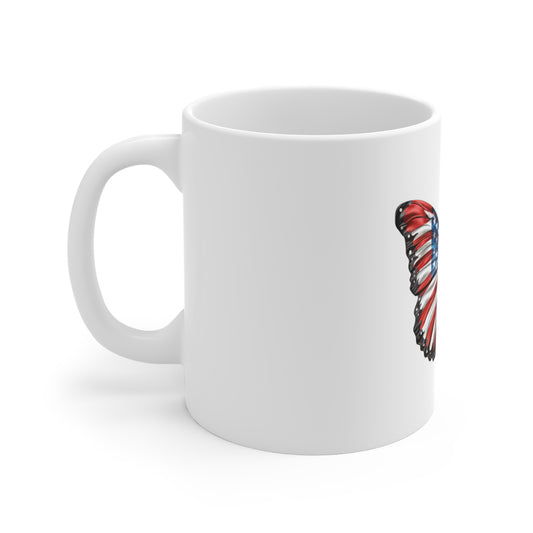 Classic American Flag Butterfly Mug – Bold Patriotic Butterfly Coffee Mug – Red White Blue USA Wing Design – Timeless Americana Gift American Flag Butterfly Mug – Patriotic 11oz Coffee Cup