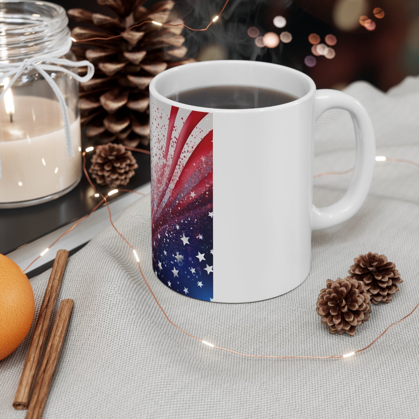 Patriotic Ribbon Burst Coffee Mug – Red White Blue Wave Mug – Starry Glitter Americana Cup – Dynamic USA Design American Flag Wave 11oz Coffee Mug – Patriotic Stars & Stripes Gift for Fourth of July...
