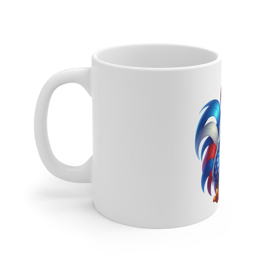 Cute Patriotic Rooster Coffee Mug – Red White Blue Chicken Mug – Kawaii Americana Farm Animal Cup – Adorable USA Gift Mug 11oz