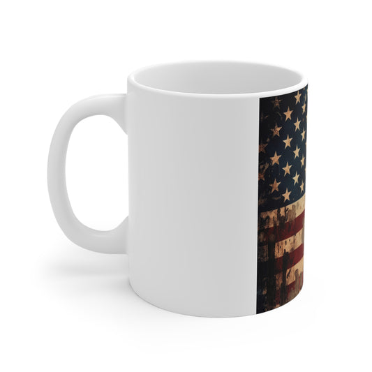 Grunge American Flag Coffee Mug – Paint Splatter USA Flag Mug – Distressed Vintage Patriotic Mug – Rugged Americana Gift 11oz