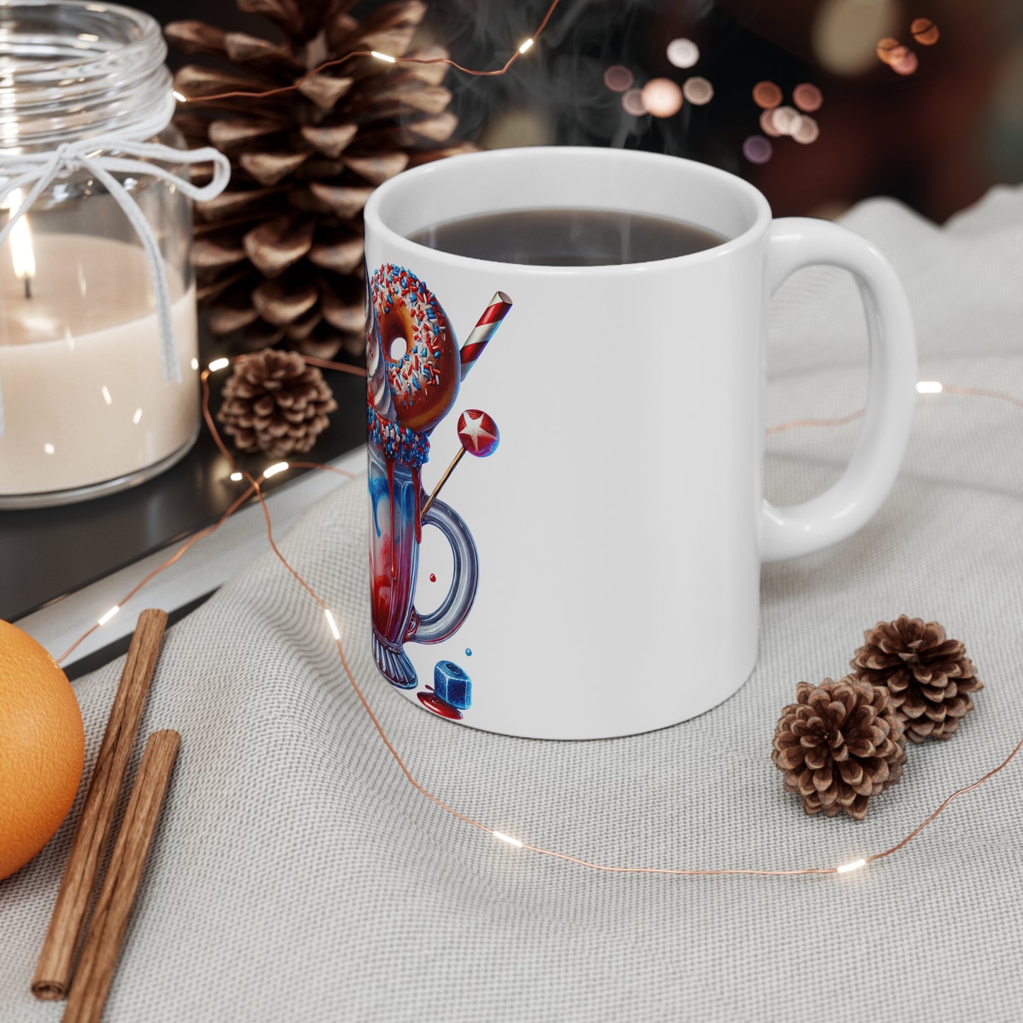 Patriotic Donut Milkshake Coffee Mug – 4th of July Ice Cream Sundae Mug – Red White Blue Dessert Cup with American Flag – Americana Treat Mug Patriotic Red White Blue Milkshake Mug – 11oz Fourth of...