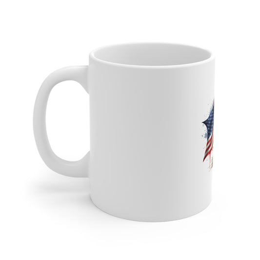 Memorial Flag & Cross Coffee Mug — American Flag, Cross & Poppies 11oz