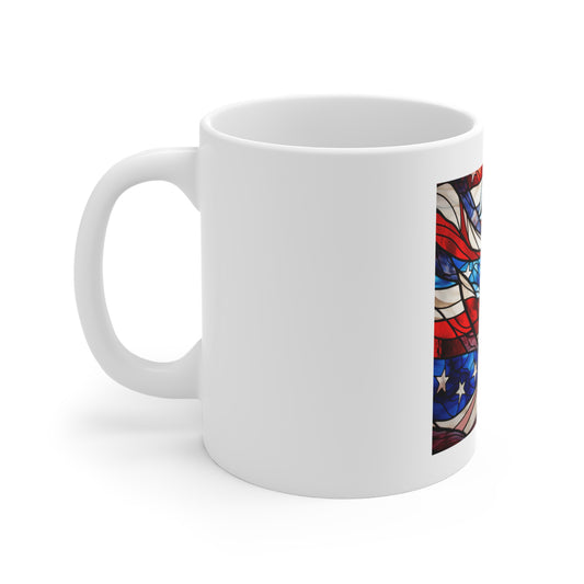 Stained Glass American Flag Coffee Mug – Layered Ribbon Patriotic Mug – Colorful USA Flag Cup – Artistic Americana Gift – Premium Art Mug