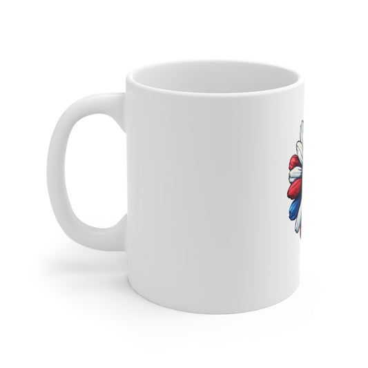 Patriotic Red White Blue Daisy Mug — 11oz Floral Coffee Cup