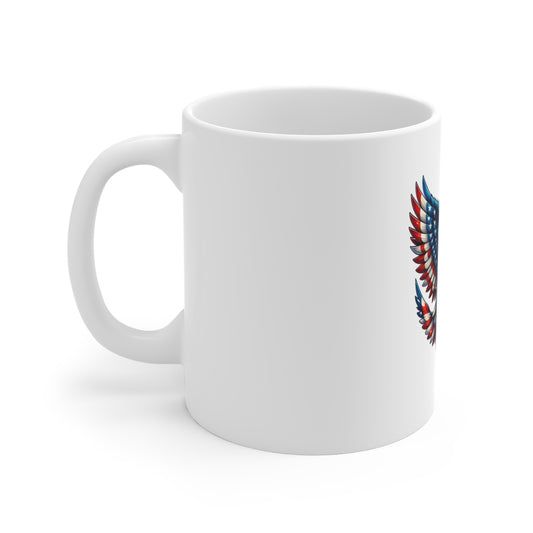Patriotic Eagle Drum 11oz Mug — American Flag Bald Eagle Coffee Cup