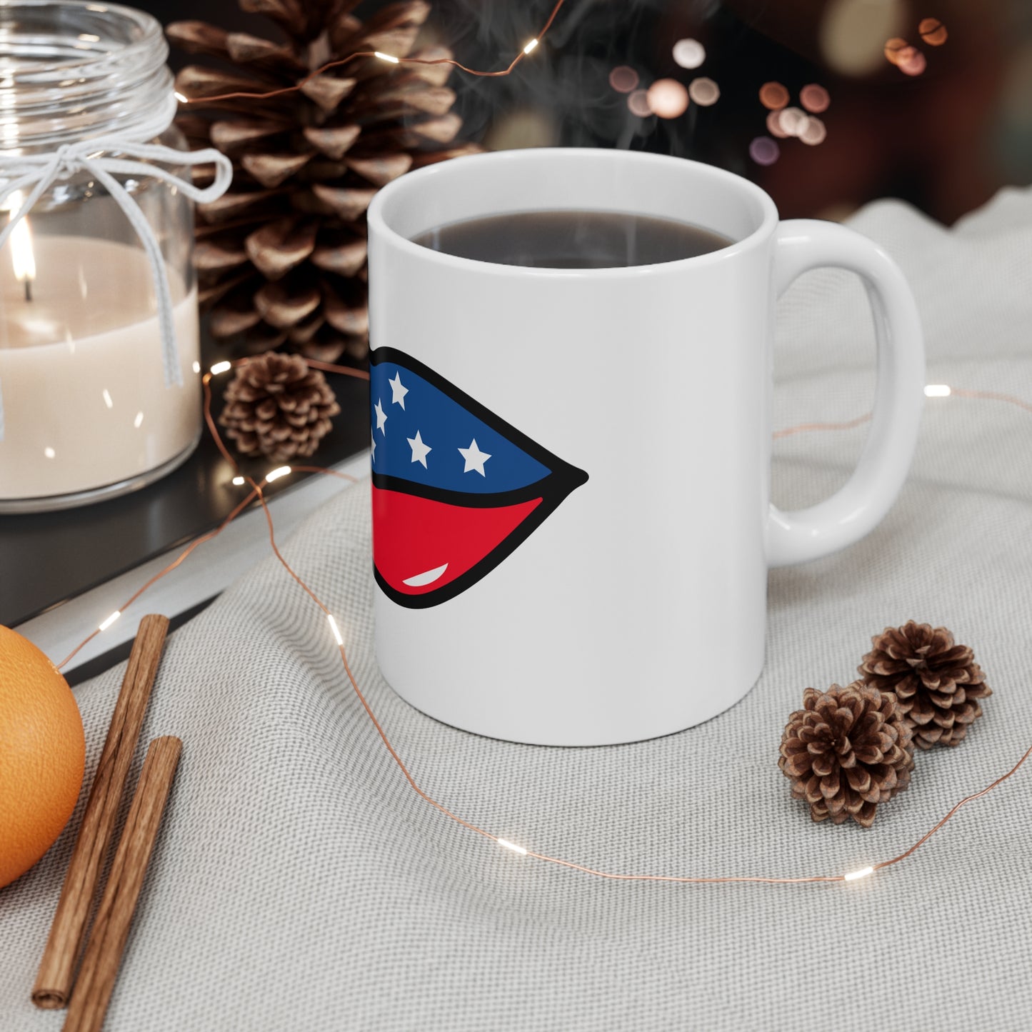 American Flag Lips Coffee Mug – Bold Patriotic Pop Art Mug – Stars and Stripes Statement Cup – Modern USA Gift Mug – Graphic Americana Mug Mug 11oz