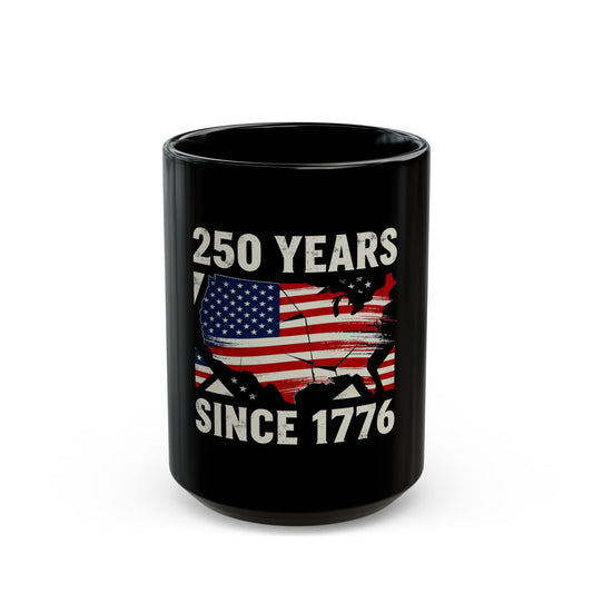 250 Years Since 1776 American Flag Map Coffee Mug — Patriotic Independence Day Gift