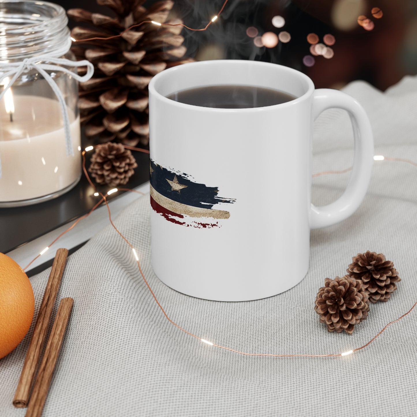 Desert Stone USA Flag Brush Stroke Mug – Earthy American Flag Coffee Cup – Weathered Natural Patriotic Design Mug 11oz