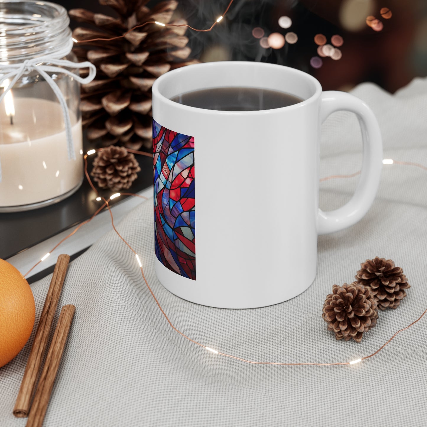 Stained Glass American Flag Coffee Mug – Abstract Flow Patriotic Mug – Colorful USA Flag Cup – Artistic Americana Gift – Premium Art Mug