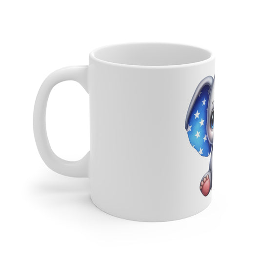 Patriotic Baby Elephant Coffee Mug – Cute American Elephant Mug – Red White Blue Ears Mug – 4th of July Animal Cup 11oz