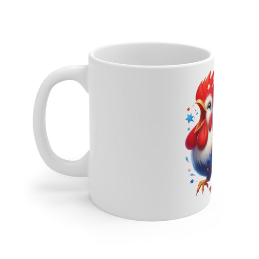 Patriotic Rooster Coffee Mug – Red White Blue Chicken Mug – Americana Farm Animal Cup – Bold USA Pride Gift Mug 11oz