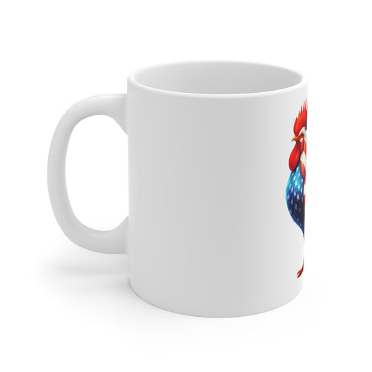 Patriotic Rooster Coffee Mug – American Flag Feather Rooster – Red White Blue Chicken Mug – Bold Americana Gift American Flag Rooster Coffee Mug — Patriotic 11oz Ceramic Mug