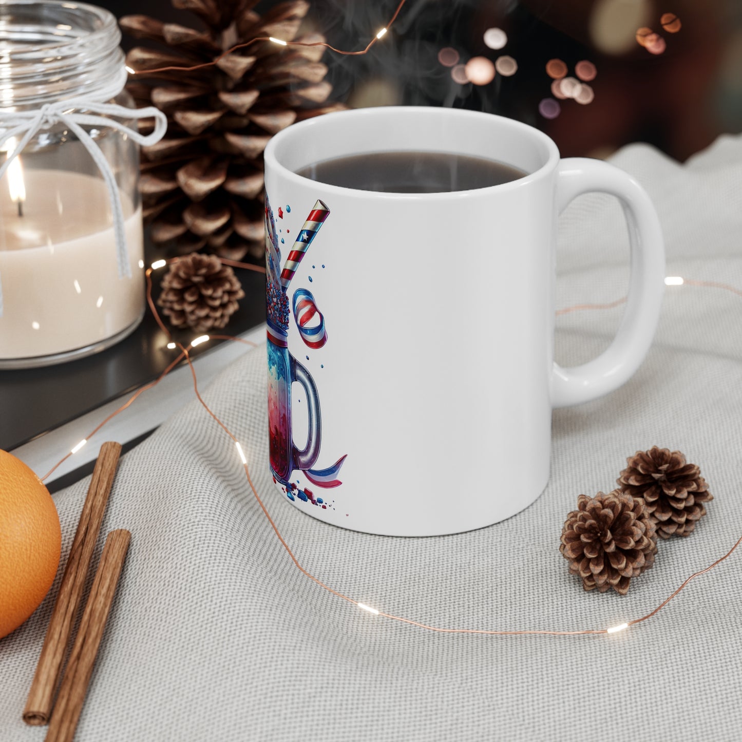 Patriotic Mason Jar Milkshake Coffee Mug β 4th of July Pretzel Dessert Mug β Red White Blue Ribbon Cup β Americana Sweet Treat Mug β Festive Gift Mug Patriotic Milkshake Mason Jar Mug β 11oz Fourth of...