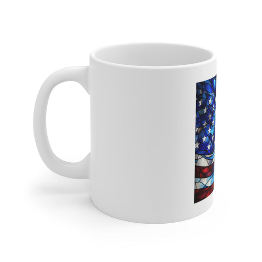 Stained Glass American Flag Coffee Mug – Flowing Wave Patriotic Mug – Colorful USA Flag Cup – Artistic Americana Gift – Premium Art Mug