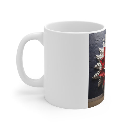 Patriotic 3D Floral Mandala Coffee Mug – Red White Sculpted Flower Mug – Bold Symmetrical Americana Art Cup – Premium Statement Mug Red & White Floral Succulent Mug – Decorative 11oz Ceramic Coffee...
