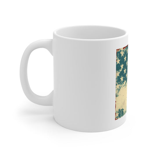 Vintage American Flag Coffee Mug – Distressed Patriotic USA Mug with Clean Minimal Design – 11oz Ceramic Cup – Classic Americana Gift