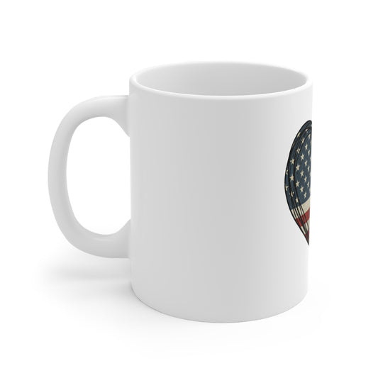 American Flag Heart Mug — Patriotic 11oz Coffee Cup
