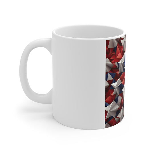 3D Patriotic Stars Coffee Mug – Red White Blue Geometric Star Mug – Modern Americana Star Pattern – Bold Abstract USA Mug11oz