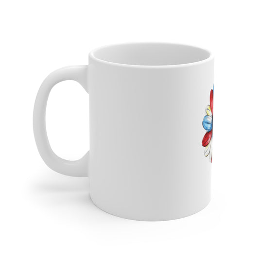 Patriotic Daisy 11oz Coffee Mug — Red, White & Blue Floral Drinkware