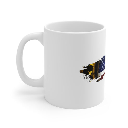 Gold Framed American Flag Mug – Premium Patriotic Coffee Cup – Bold USA Flag with Metallic Accent Design Mug 11oz