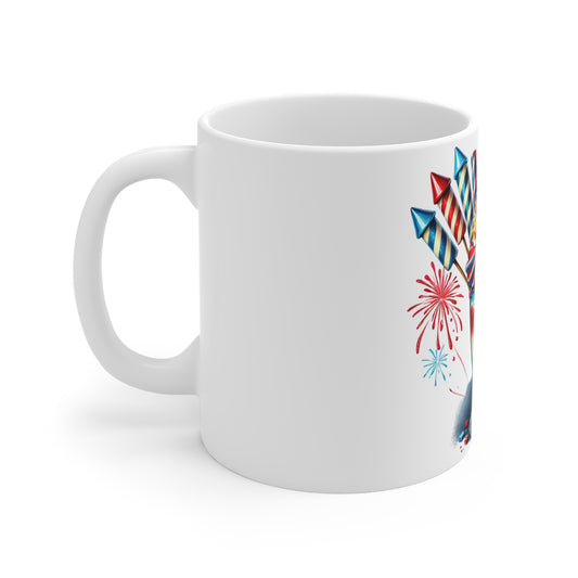 Patriotic Fireworks Milkshake Coffee Mug – 4th of July Red White Blue Dessert Mug – Americana Ice Cream Sundae Cup with Rockets 4th of July Firework Milkshake Mug – Patriotic Red White Blue Coffee Cup...