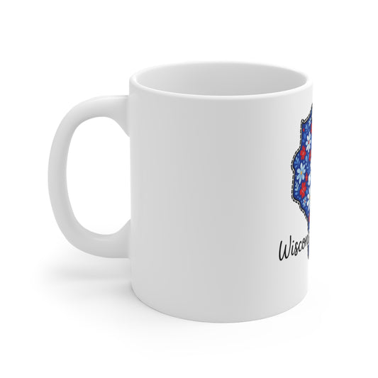 Wisconsin Floral State Mug — 11oz Patriotic Red, White & Blue Coffee Cup
