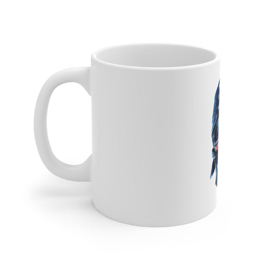 Patriotic Skull Bandana Coffee Mug – American Flag Skull with Aviator Sunglasses – USA Rebel Freedom Mug – Bold Veteran Gift Mug 11oz