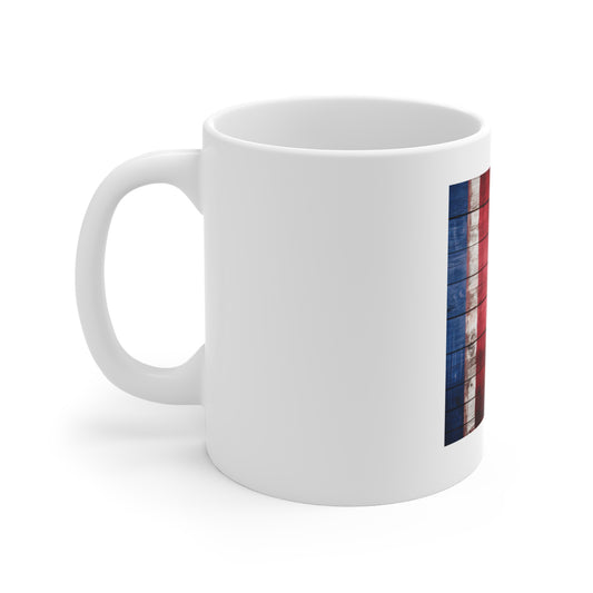 Modern Rustic American Flag Wood Coffee Mug – Bold Painted Wood Stripe Mug – Patriotic Wood Panel Cup – Contemporary Americana Gift Rustic American Flag Mug - Red White Blue Wood Plank 11oz Coffee Cup...