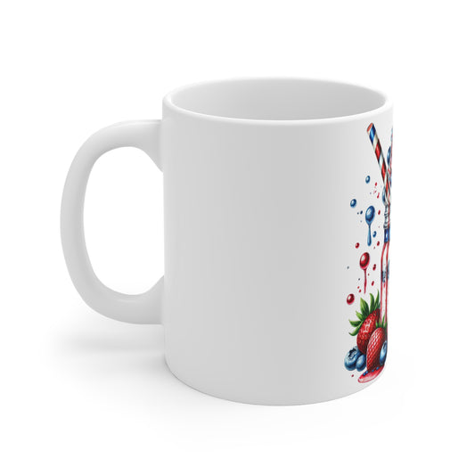 Patriotic Berry Sundae Coffee Mug – 4th of July Mason Jar Milkshake Mug – Red White Blue Ice Cream Cup with American Flag – Americana Dessert Mug Patriotic Berry Milkshake Mug - 11oz Fourth of July...