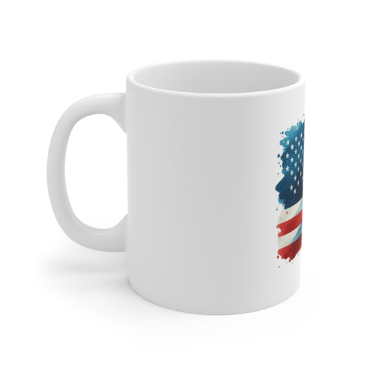Watercolor American Flag Coffee Mug – Paint Splash USA Flag Mug – Artistic Patriotic Cup – Red White Blue Brushstroke Mug Mug 11oz