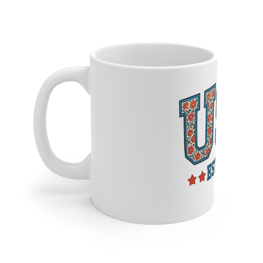 USA Floral 1776 Coffee Mug — Patriotic 11oz Ceramic Gift for Independence Day