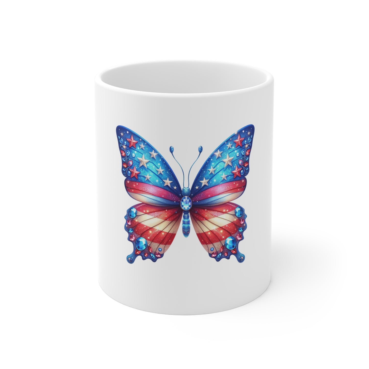 American Flag Butterfly Mug — Patriotic 11oz Coffee Cup